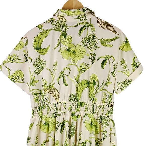 Talbots Petites SZ M Modern Poplin Smocked Midi Dress In Branching Floral - Picture 8 of 10